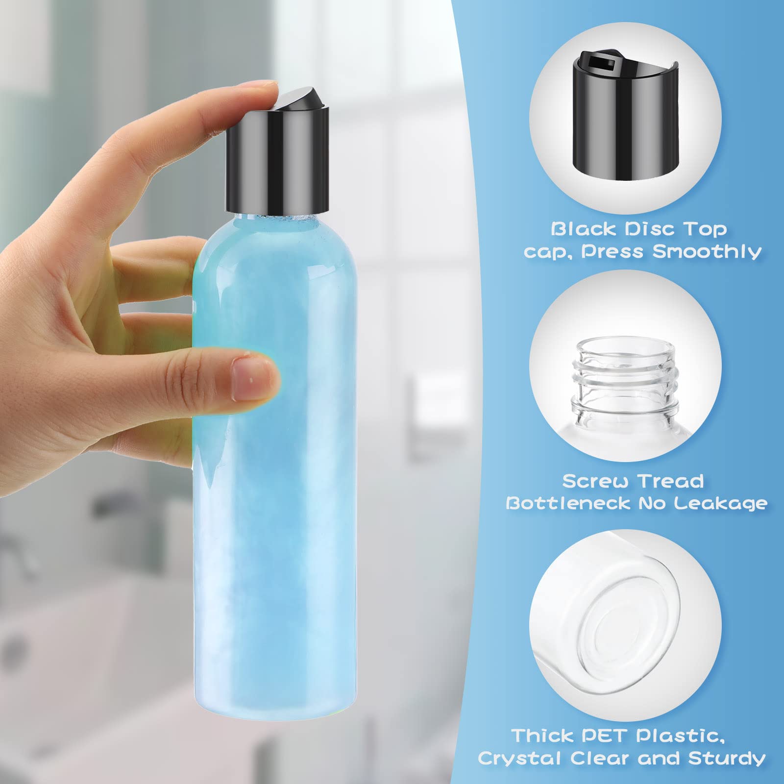 24 Pcs 6.8 Oz Clear Plastic Empty Bottles Refillable Containers With Disc Cap Travel Shampoo Bottles For Shampoo Lotions Creams